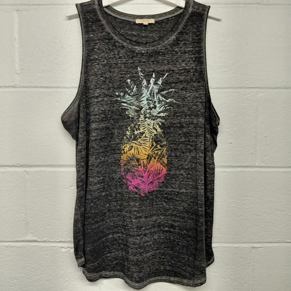 Maurices Tops - Maurices Women's Plus Size 1 Heathered Black Hawaiian Pineapple Tank Top Beach